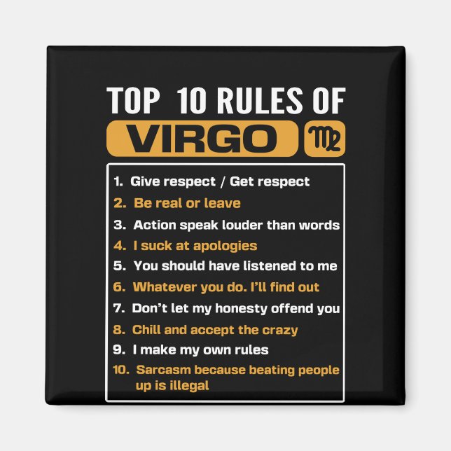 Die Top 10 Regeln von Virgo, Funny Virgo Facts, Zo Magnet (Vorne)