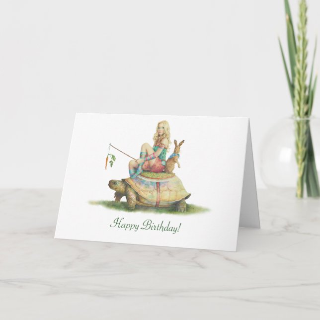 Die Tortoise und der Hase, glücklich zum Geburtsta Karte (Vorderseite)