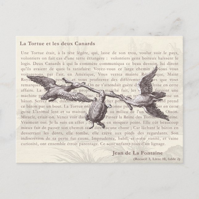 Die Tortue und die zwei Kanarchen: Jean de La Font Postkarte (Vorderseite)
