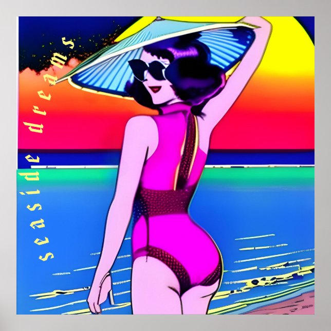 Die Träume am Meer. Mädchen mit chinesischem Hut.  Poster (Vorne)