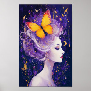 Die Träumerei der Schmetterlingsfrau Boho-Porträt Poster