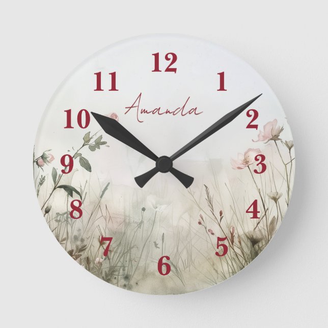 Die traumhafte Aussicht auf Frühlingsblumen Runde Wanduhr (Vorderseite)