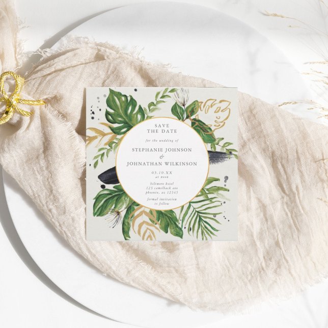 Die tropische Hochzeit von Green & Gold Rette die Save The Date (Green & Gold Watercolor Tropical Wedding Save The Save The Date)