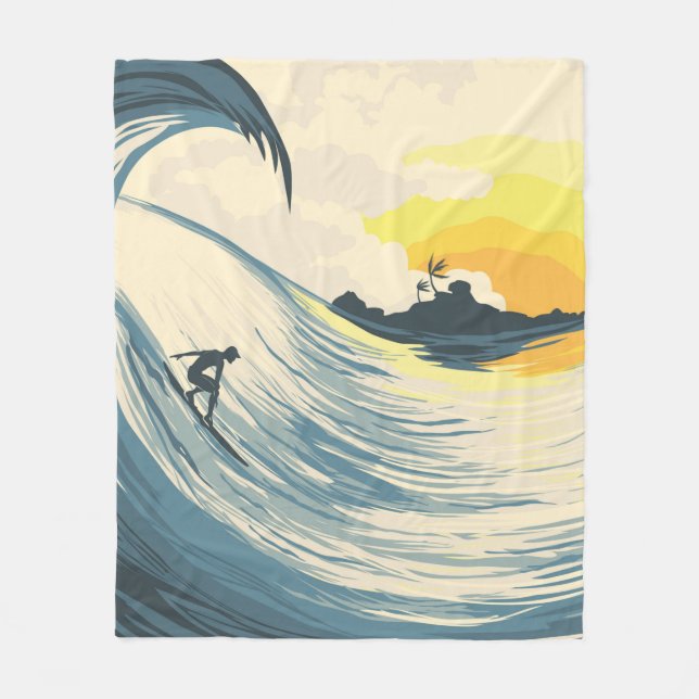 Die tropische Inselwelle und das Surfen bei Sonnen Fleecedecke (Vorderseite)