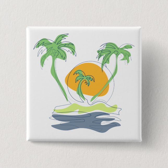 Die tropische Küste der Insel. Kontur Button (Vorderseite)