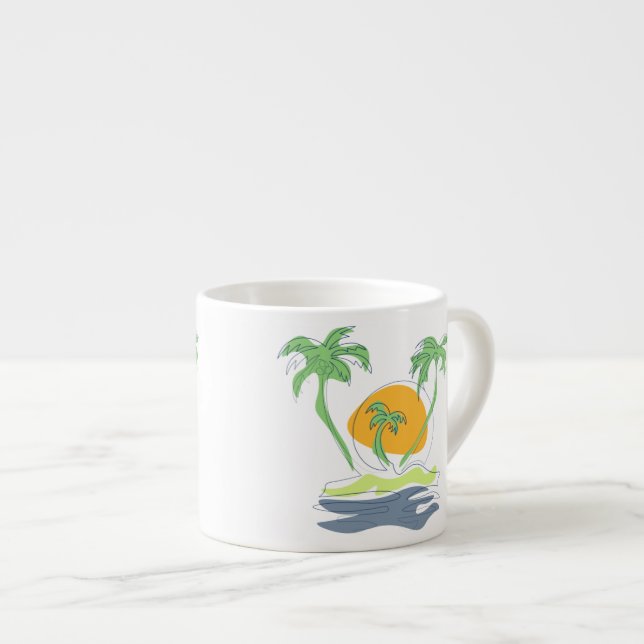 Die tropische Küste der Insel. Kontur Espressotasse (Vorderseite Rechts)