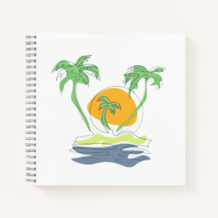 Die tropische Küste der Insel. Kontur Notizbuch