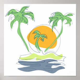 Die tropische Küste der Insel. Kontur Poster