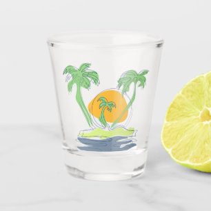 Die tropische Küste der Insel. Kontur Schnapsglas