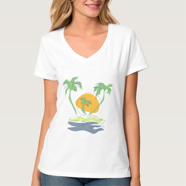 Die tropische Küste der Insel. Kontur T-Shirt (Vorderseite)
