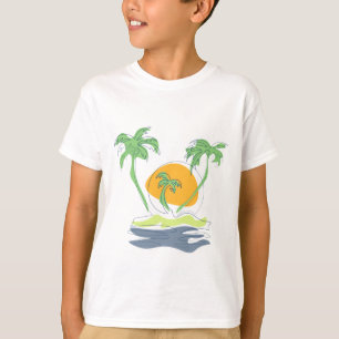 Die tropische Küste der Insel. Kontur T-Shirt