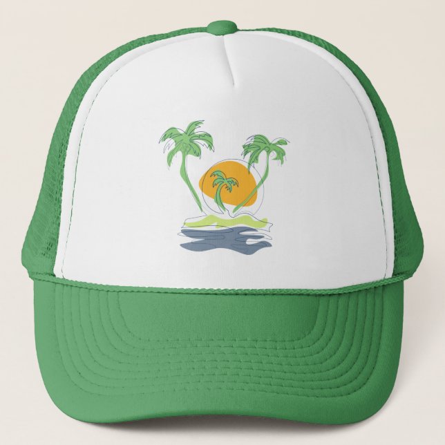 Die tropische Küste der Insel. Kontur Truckerkappe (Vorderseite)
