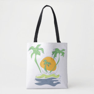 Die tropische Landschaft am Strand. Kontur Palme T Tasche