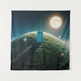 Die Tür unter dem Mond - Surreale Dreamcore Kunst Wandteppich