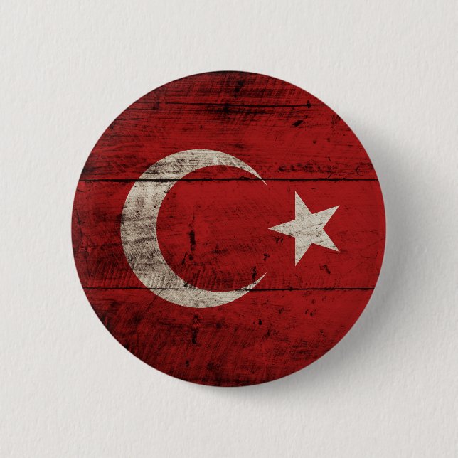 Die Türkei-Flagge auf altem hölzernem Korn Button (Vorderseite)