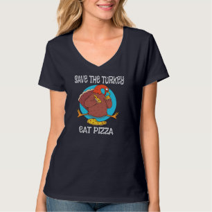 Die Türkei isst eine Pizza über einem blauen kreis T-Shirt