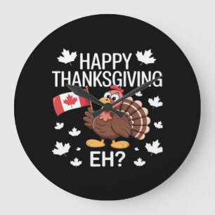 Die Türkei mit Kanada Flag Happy Thanksgiving Day Große Wanduhr