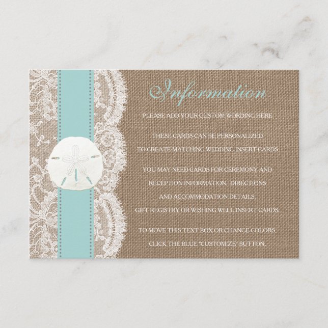 Die türkisfarbene Sand Dollar Beach Hochzeitskolle Begleitkarte (Vorderseite)