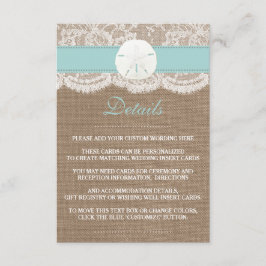 Die türkisfarbene Sand Dollar Beach Hochzeitskolle Begleitkarte