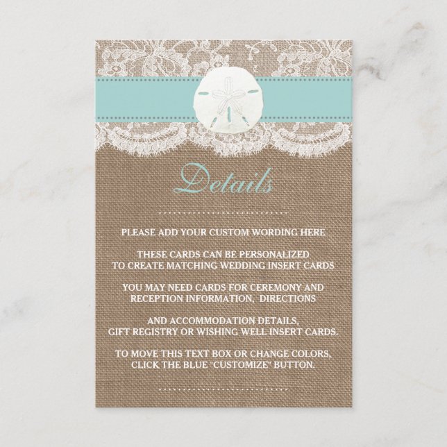 Die türkisfarbene Sand Dollar Beach Hochzeitskolle Begleitkarte (Vorderseite)