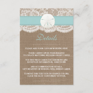 Die türkisfarbene Sand Dollar Beach Hochzeitskolle Begleitkarte