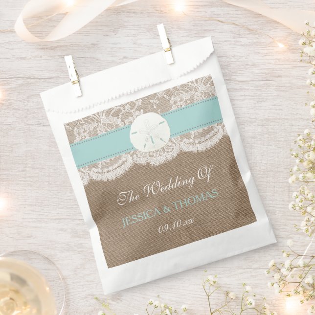 Die türkisfarbene Sand Dollar Beach Hochzeitskolle Geschenktütchen (Ausgeschnitten)