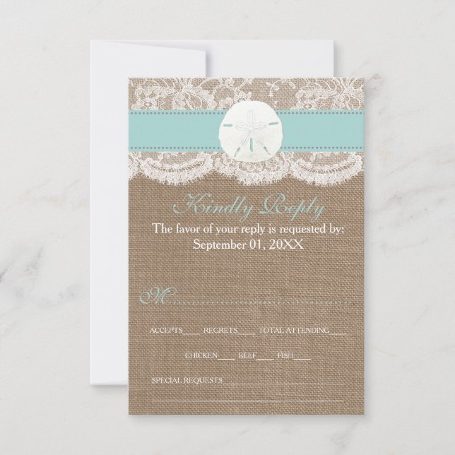 Die türkisfarbene Sand Dollar Beach Hochzeitskolle RSVP Karte (Vorderseite)