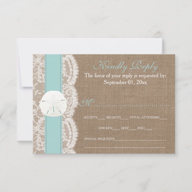 Die türkisfarbene Sand Dollar Hochzeitskollektion  RSVP Karte (Vorderseite)