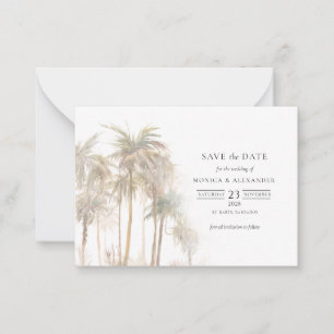 Die Typografie moderner Tropen-Bäume Save the Date Mitteilungskarte