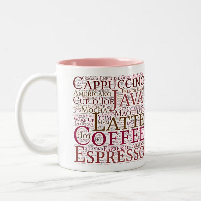 Die Typografie-Wort-Wolken-Tasse des Zweifarbige Tasse (Links)