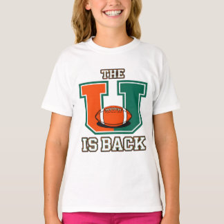 Die U ist zurück Orange und grüner College Footbal T-Shirt