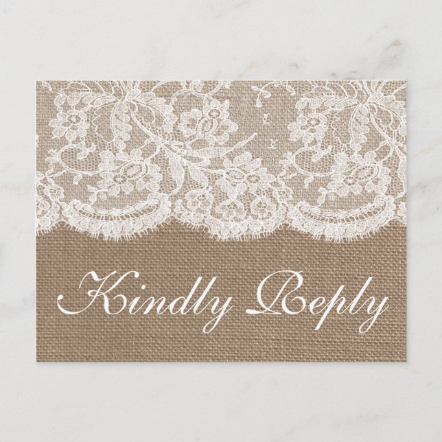 Die UAWG Burlap & Lace Wedding Einladungspostkarte (Vorderseite)