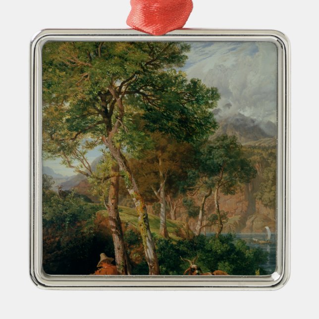 Die Ufer von See Lecco Silbernes Ornament (Vorne)