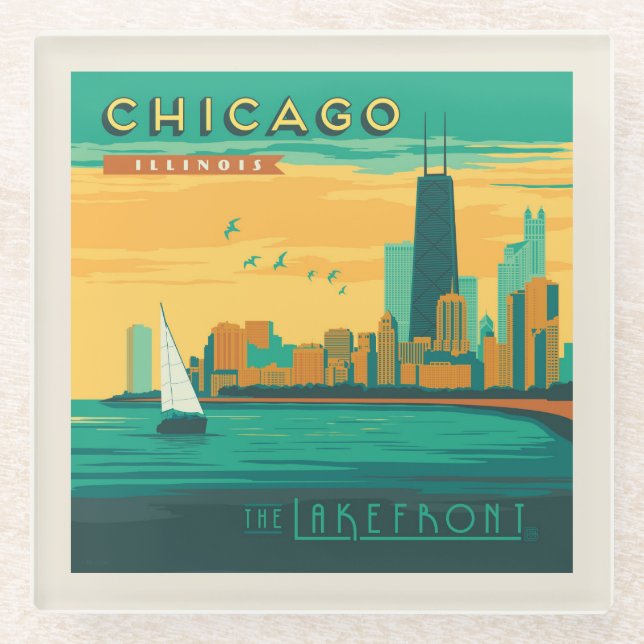 Die Uferpromenade | Chicago, Illinois Glasuntersetzer (Vorderseite)