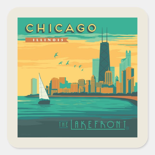 Die Uferpromenade | Chicago, Illinois Quadratischer Aufkleber (Vorderseite)