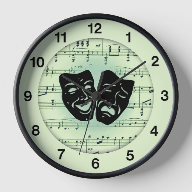 Die Uhr für grüne Musik und Theatermasken (Vorderseite)
