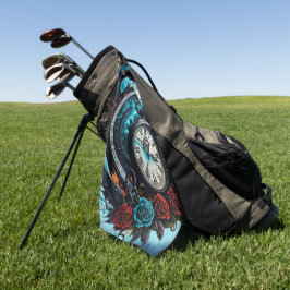 Die Uhr im Nebel der Unendlichkeit. Golfhandtuch