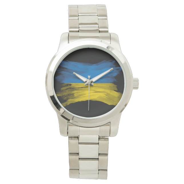 Die ukrainische Flagge - Pinselstrich Armbanduhr (Vorderseite)