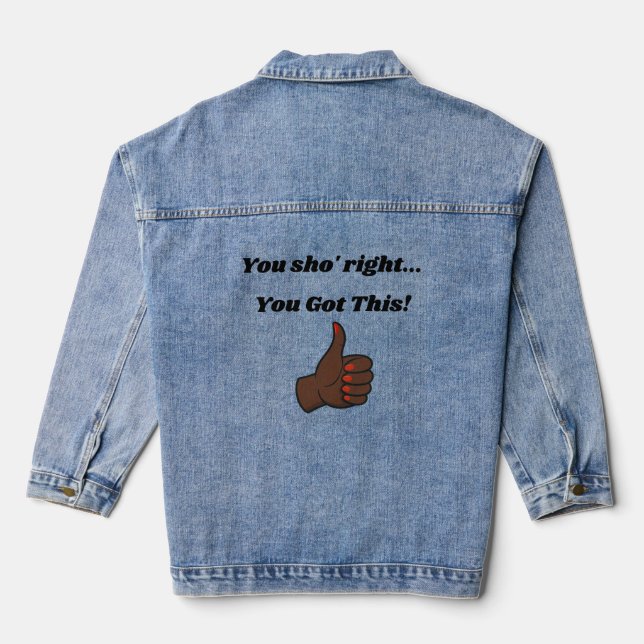 Die ultimative Seitwärtsblick-Aussage Jeansjacke (Rückseite)