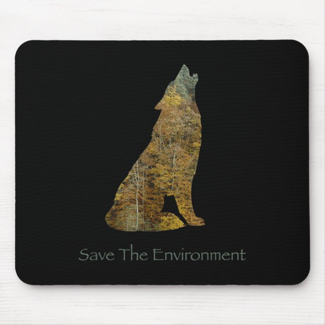 Die Umwelt-Wolf-Silhouette Umwelt gerettet Mousepad (Vorne)