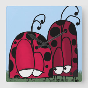 Die unangeforderte Liebe Ladybug Illustration Quadratische Wanduhr