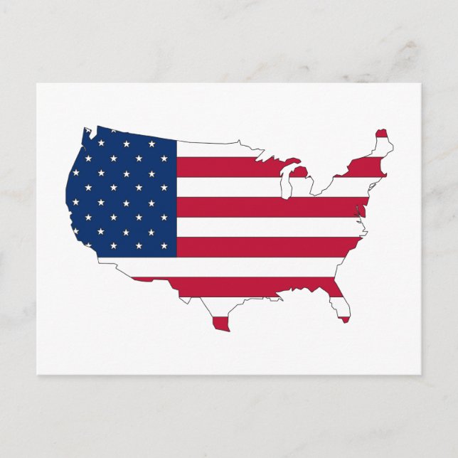 Die USA-Konturkarte gefüllt mit Flagge Postkarte (Vorderseite)