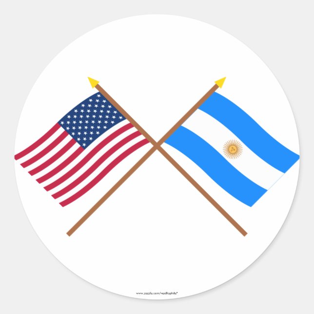 Die USA und Argentinien überquerten die Flaggen Runder Aufkleber (Vorderseite)