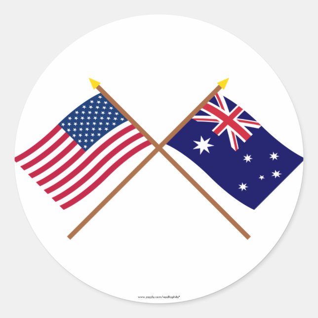 Die USA und Australien überquerten die Flaggen Runder Aufkleber (Vorderseite)