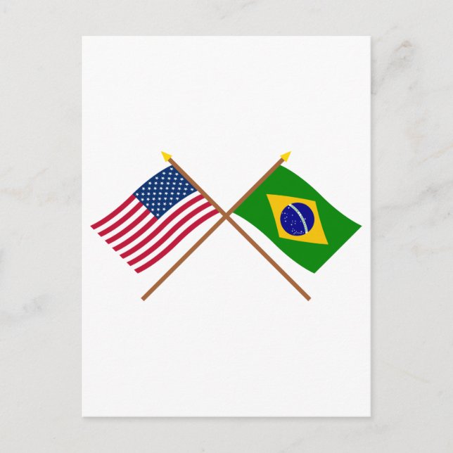 Die USA und Brasilien überquerten die Flaggen Postkarte (Vorderseite)