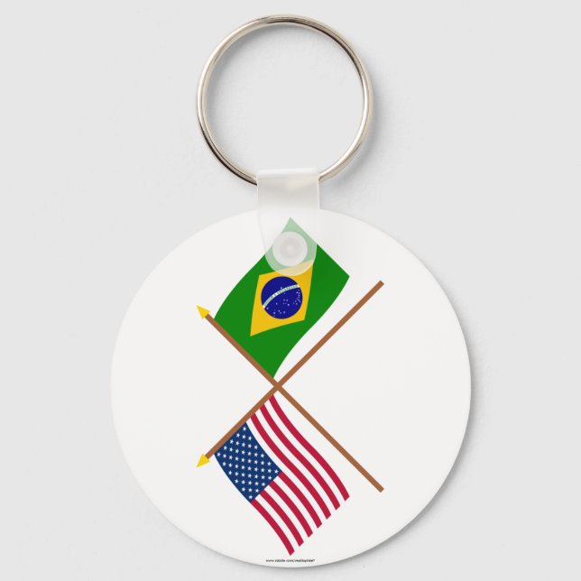 Die USA und Brasilien überquerten die Flaggen Schlüsselanhänger (Vorderseite)