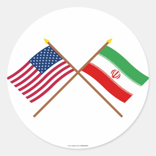 Die USA und der Iran überquerten die Flaggen Runder Aufkleber (Vorderseite)