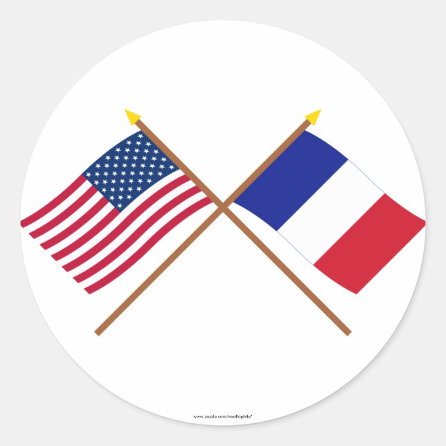 Die USA und Frankreich überquerten die Flaggen Runder Aufkleber (Vorderseite)