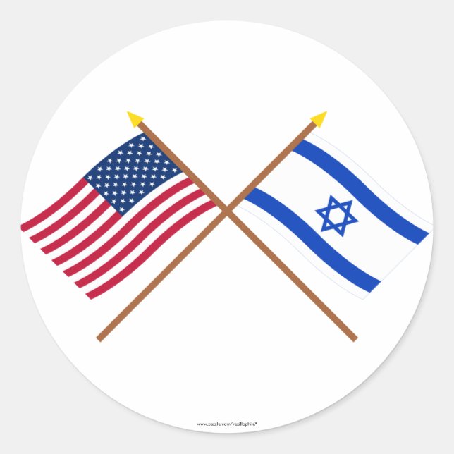 Die USA und Israel überquerten die Fahnen Runder Aufkleber (Vorderseite)