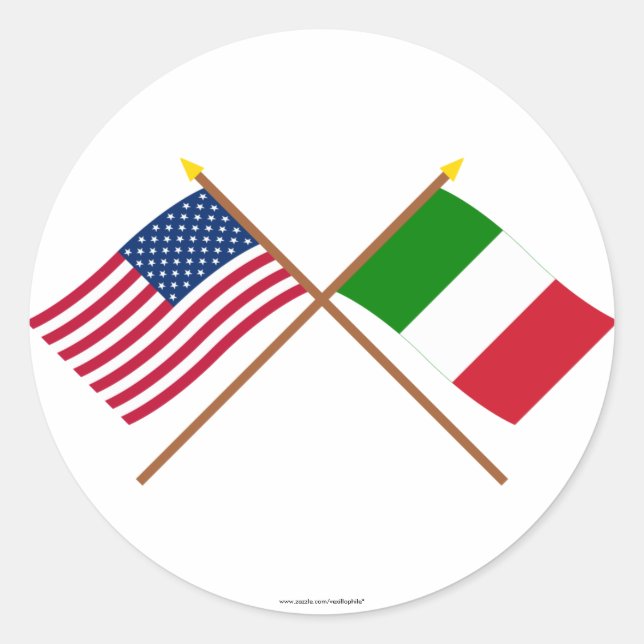 Die USA und Italien überquerten die Fahnen Runder Aufkleber (Vorderseite)
